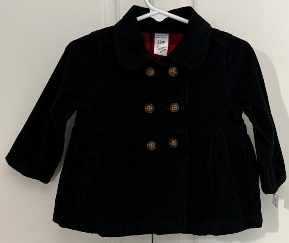 Carter's Girls Black Double Breasted Corduroy Jacket Size 12M NWT
